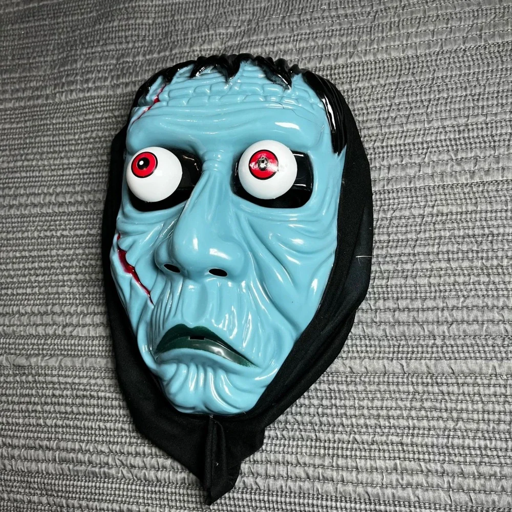 Frankenstein Monster Halloween Mask Blue Zombie Horror Costume Plastic with Hood